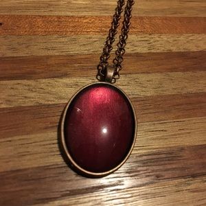 Burgundy Oval Pendant Necklace